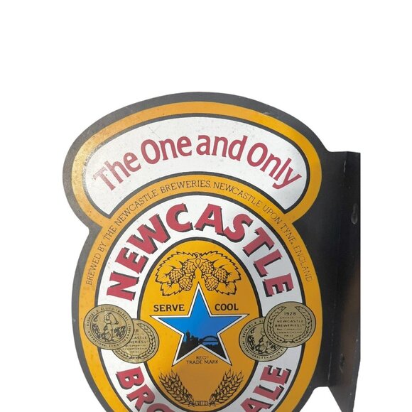 VTG NEWCASTLE BROWN ALE The One and Only Wood Beer Sign Hangs Perpendicularly - Picture 3 of 8